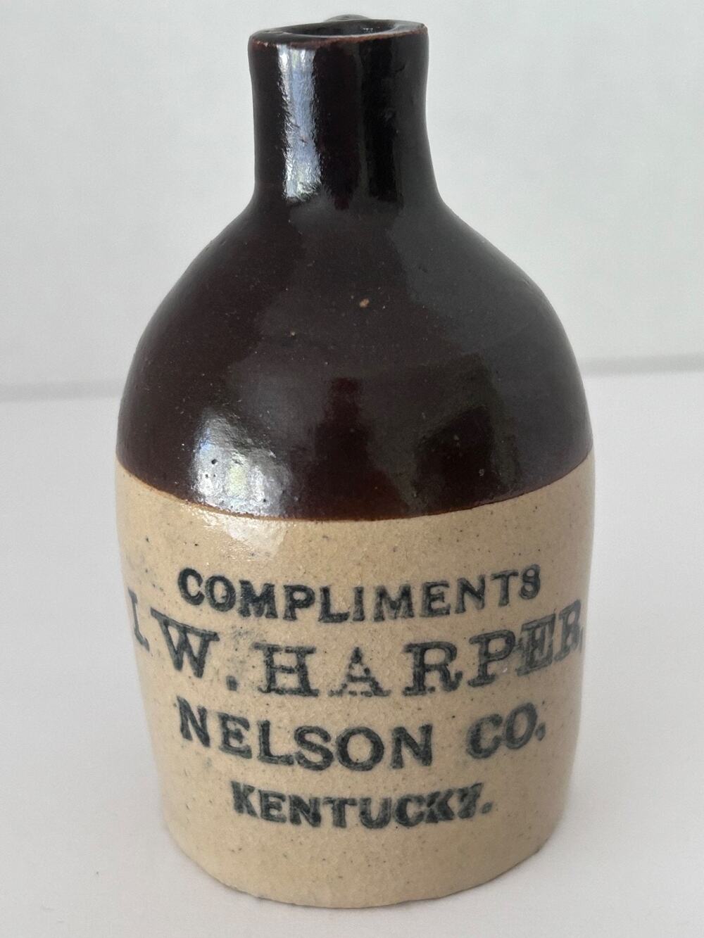 I W Harper Co ,Nelson Ky, Whisky Brown Ceramic Advertising Bottle/Jug